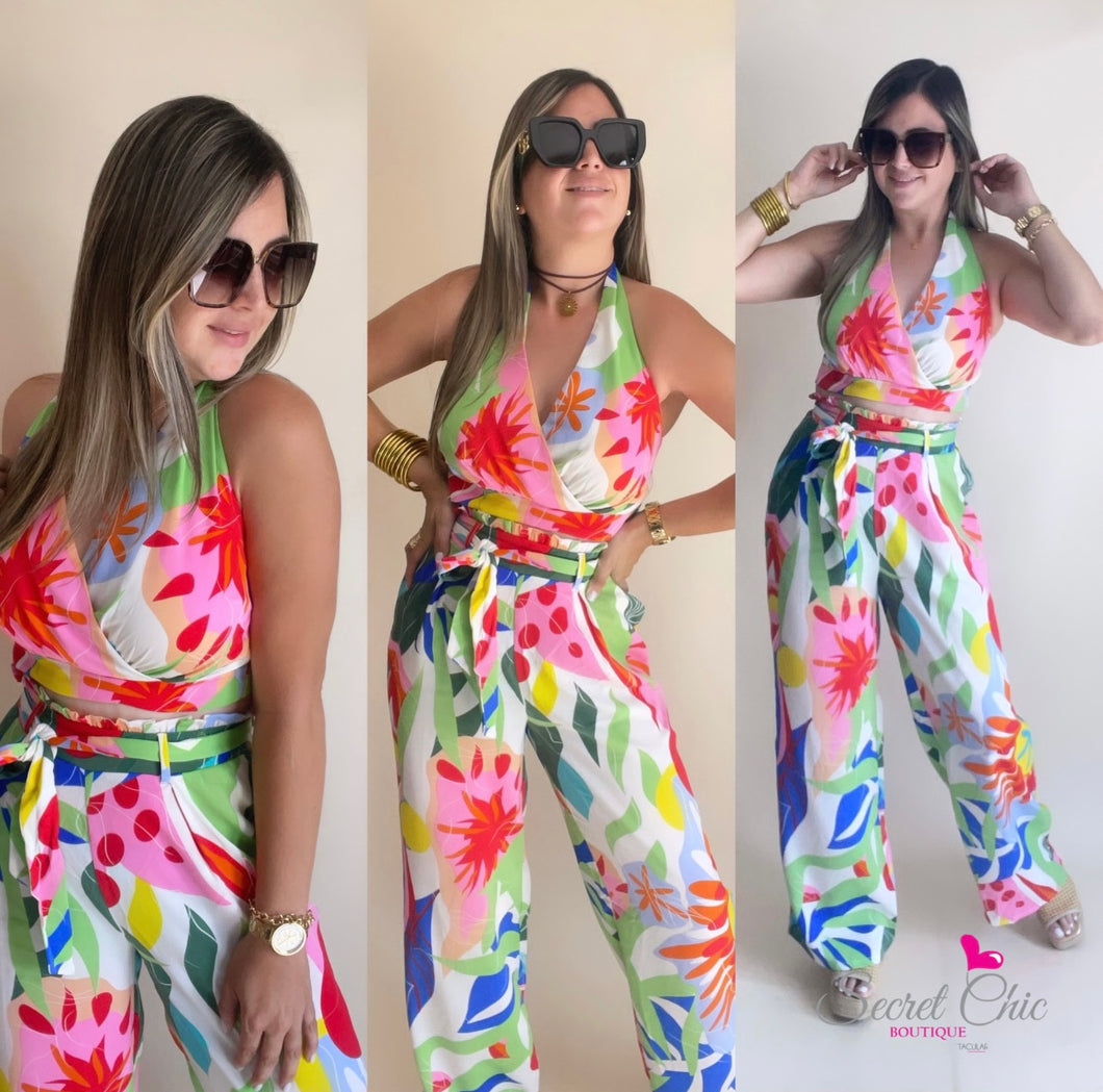 Amanda” Green/Blue Halter Top/Pant Set