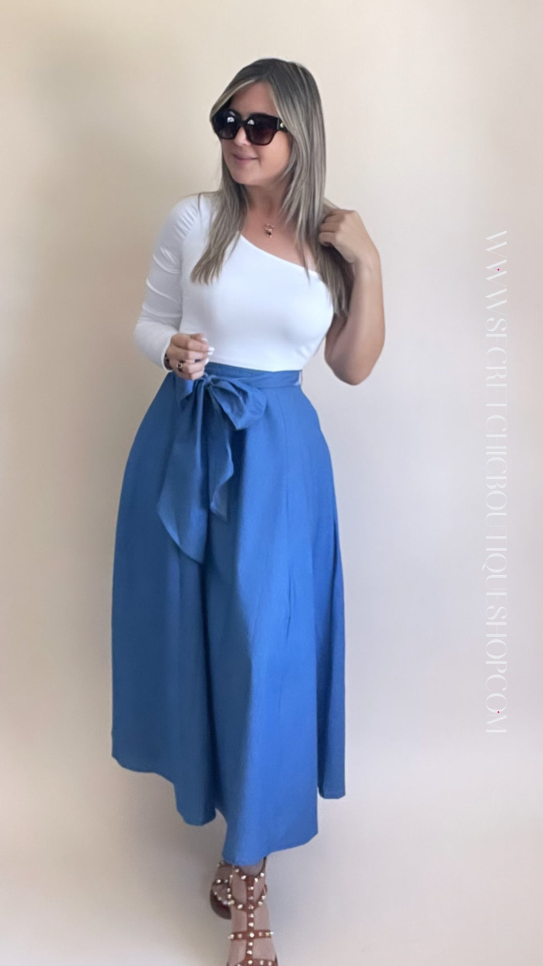 One Shoulder Denim MIDI Dress