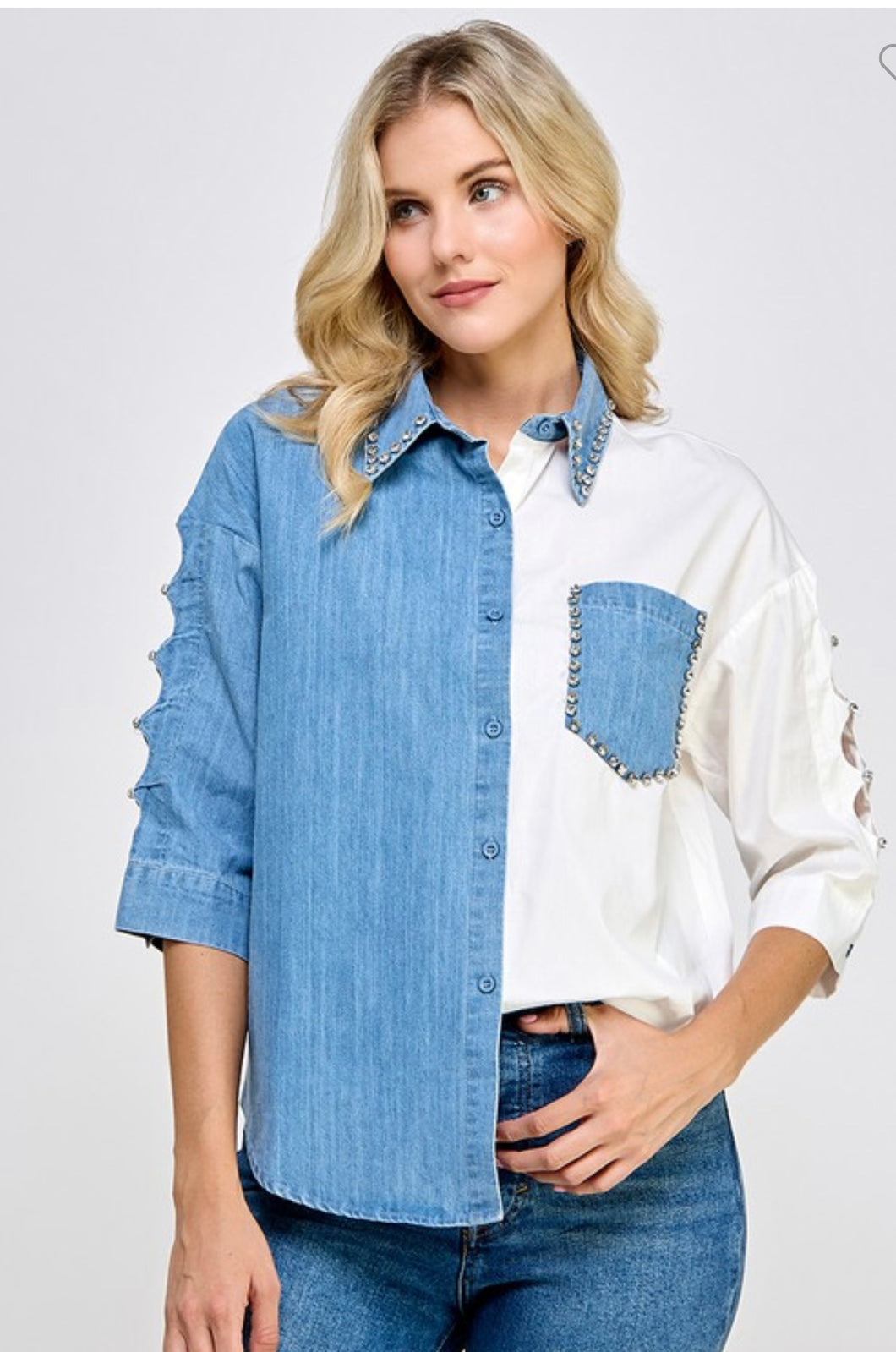 Virgina/ Denim/White Blouse