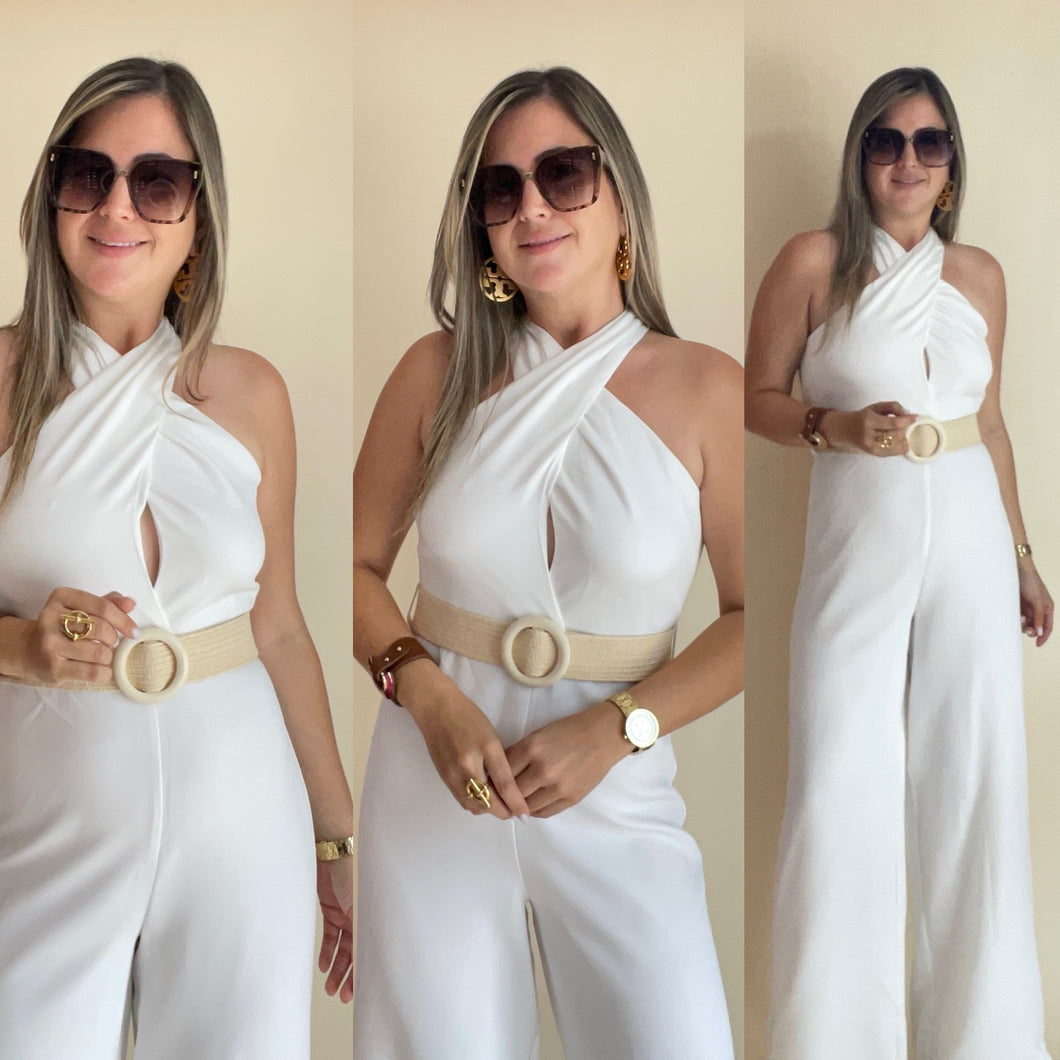 White Halter Jumpsuit